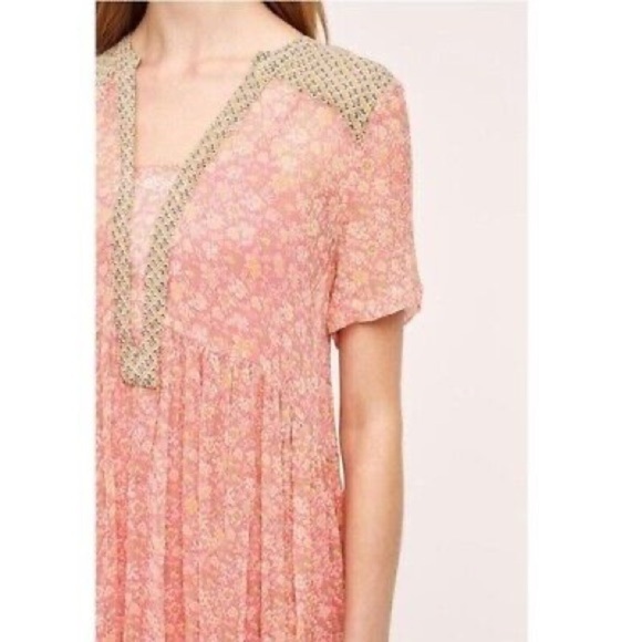Anthropologie Maeve Morning Glory Coral/Pink Floral Sheer Dress with Slip Size 6 - Picture 8 of 13